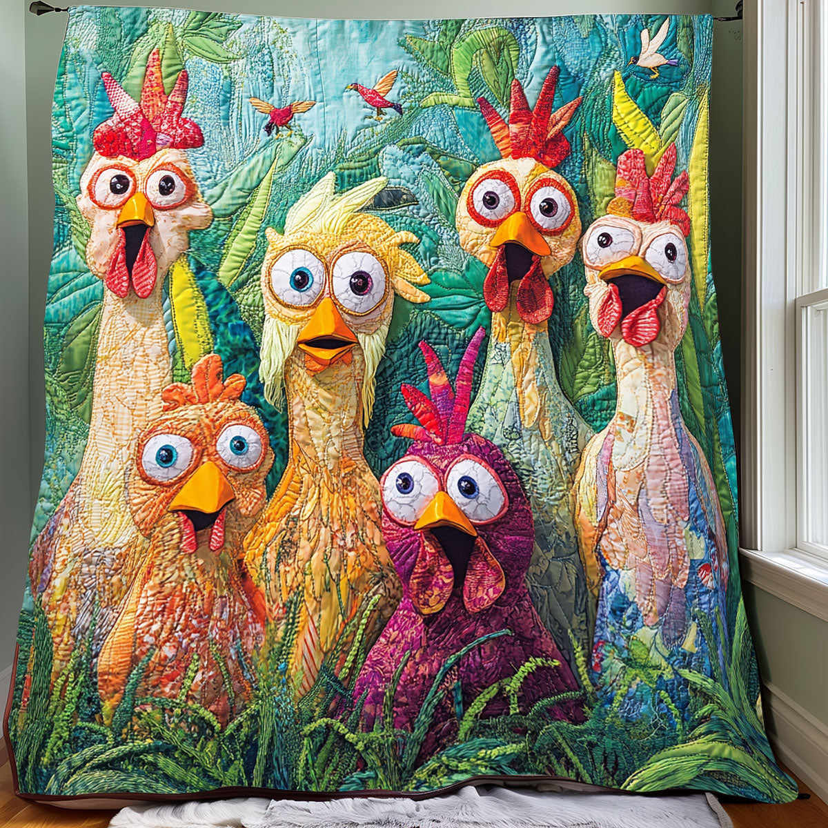 Jungle Funny Chickens XR0208008CL Quilt