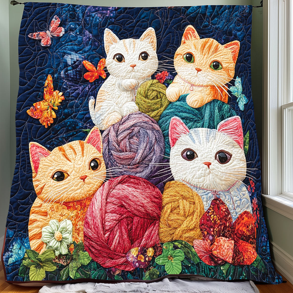 Playful Cats And Butterflies XR0208013CL Quilt