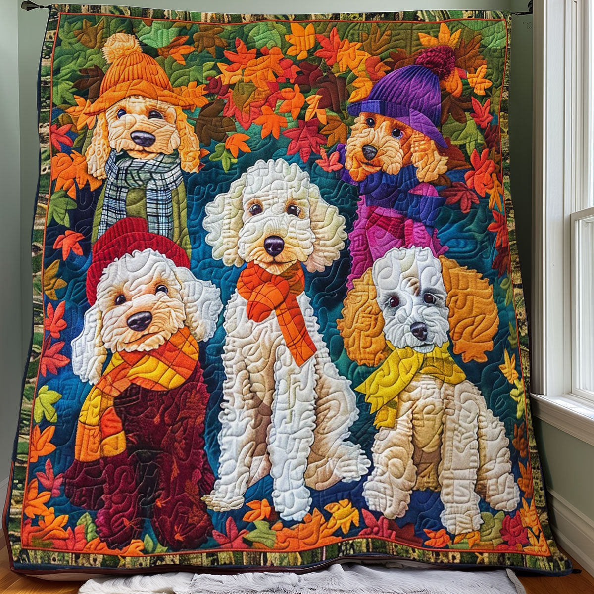 Poodle's Autumn Strolls WO0908030CL Quilt