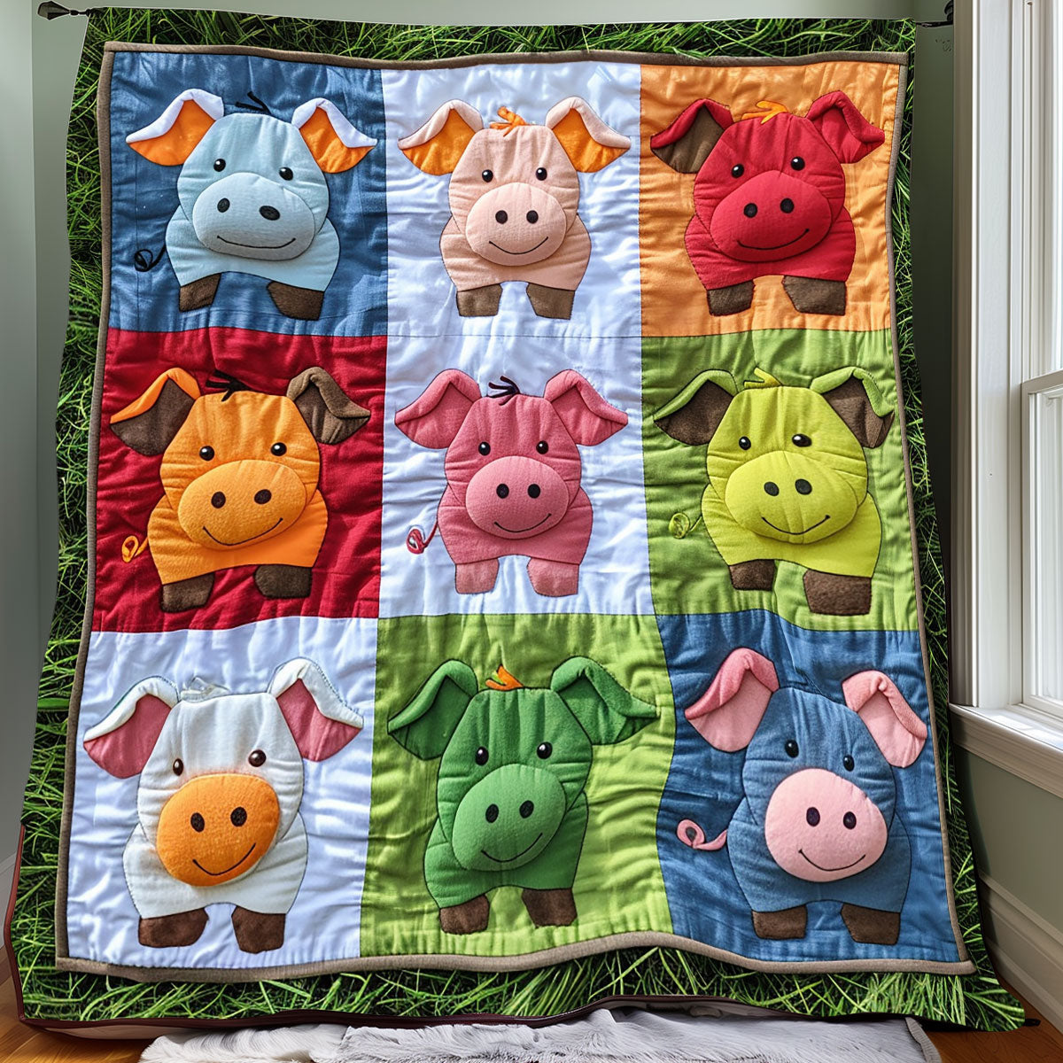 Rainbow Pigs XR2607028CL Quilt