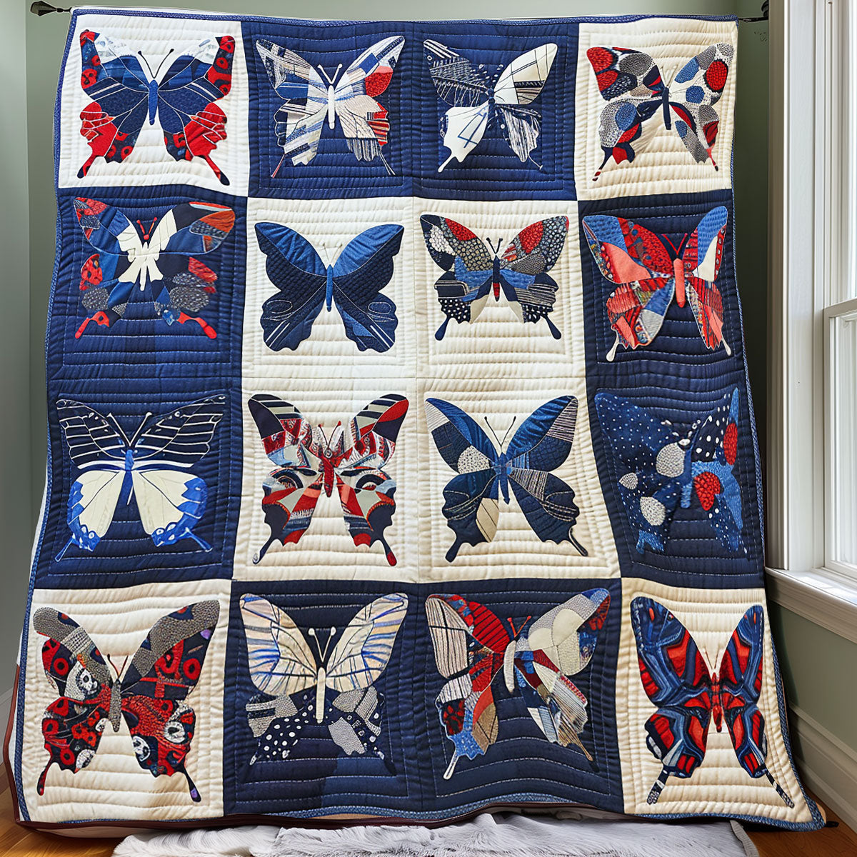 Red An Blue Butterflies XR2607015CL Quilt