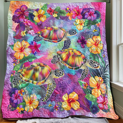 Sea Turtle In Floral Sea XR1907006CL Quilt