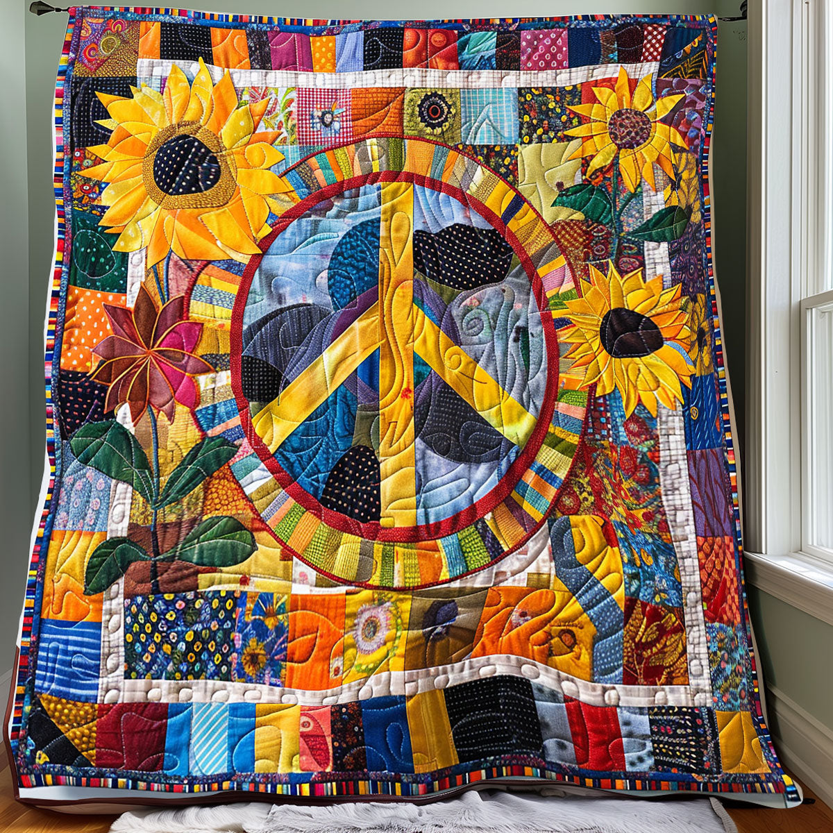 Sunflower Hippie Peace XR1907014CL Quilt