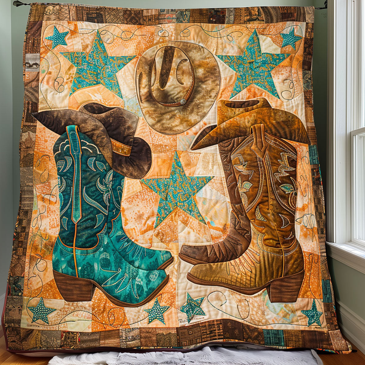 Teal And Brown Boots XR2007002CL Quilt