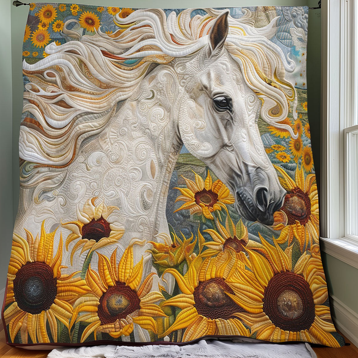 White Horse And Sunflowers WO1008032CL Quilt