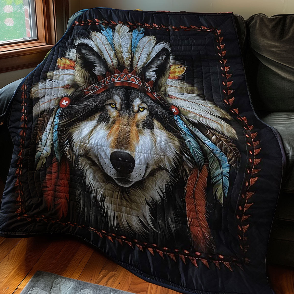 Indian Headdress Wolf WN2507024CL Quilt