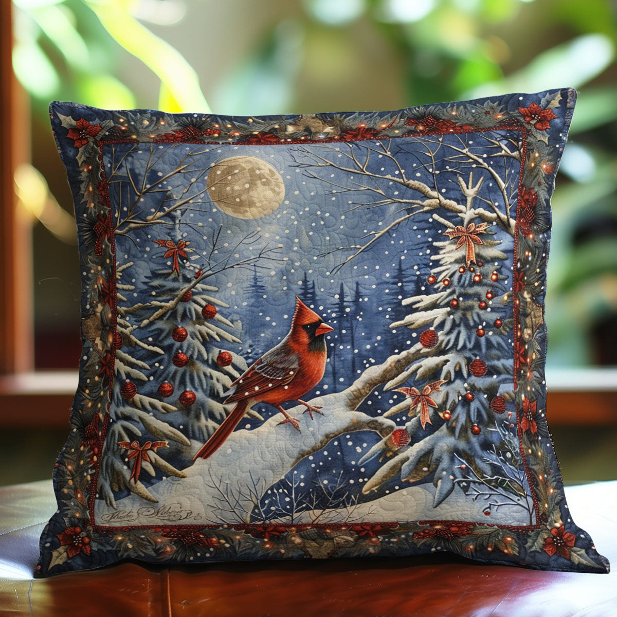 Cardinal And Christmas Scene WO2208015CL Quilt Pillow Case