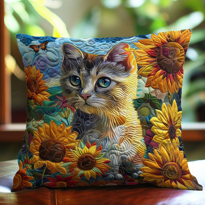 Cat In The Field Sunflowers WO3008013CL Quilt Pillow Case