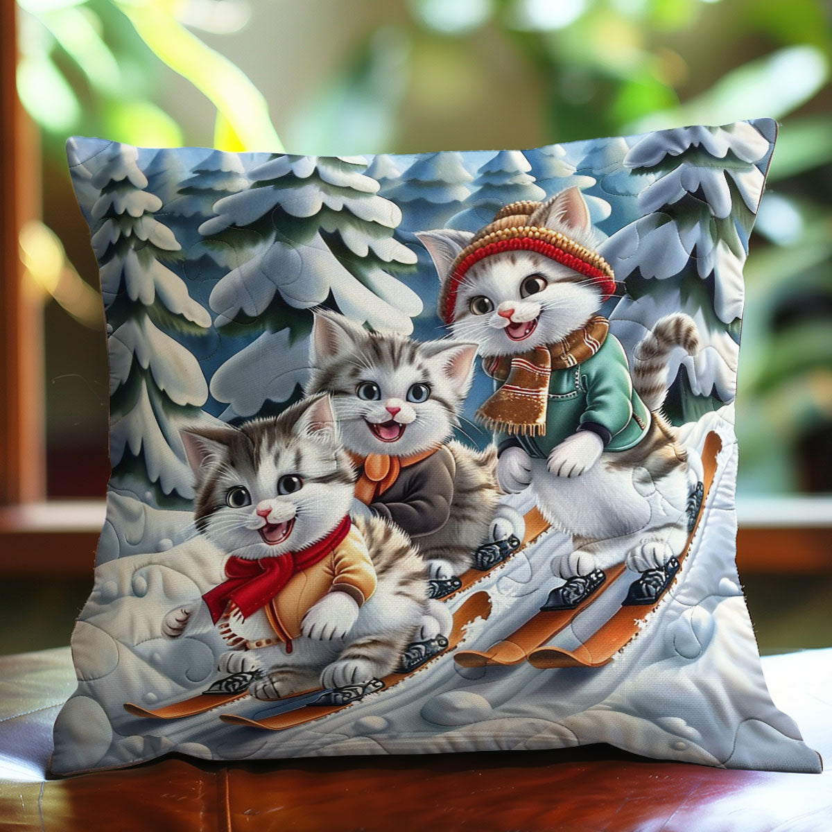 Skiing Cats WO2208005CL Quilt Pillow Case