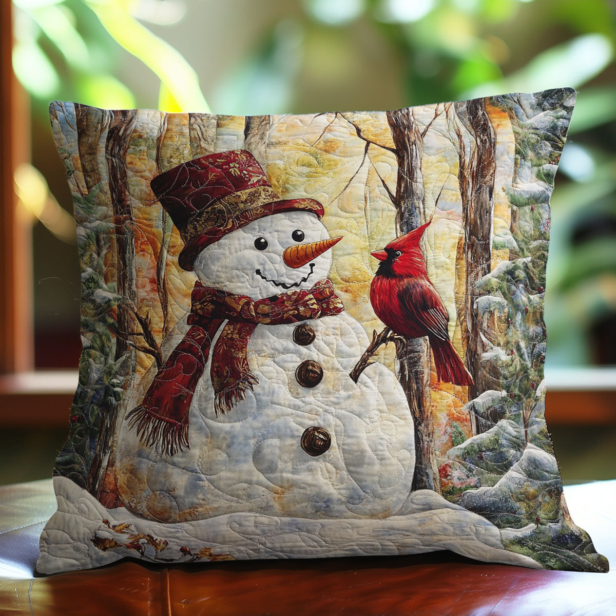 Snowman And Cardinal WO0108030CL Quilt Pillow Case