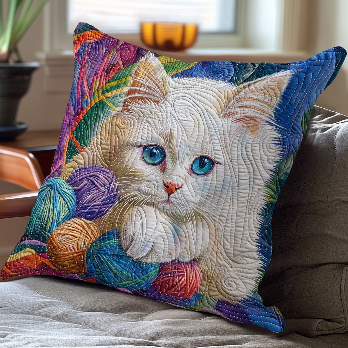 Cat And Yarn Colorful WO2008033CL Quilt Pillow Case