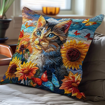 Cat In The Field Sunflowers WO3008010CL Quilt Pillow Case