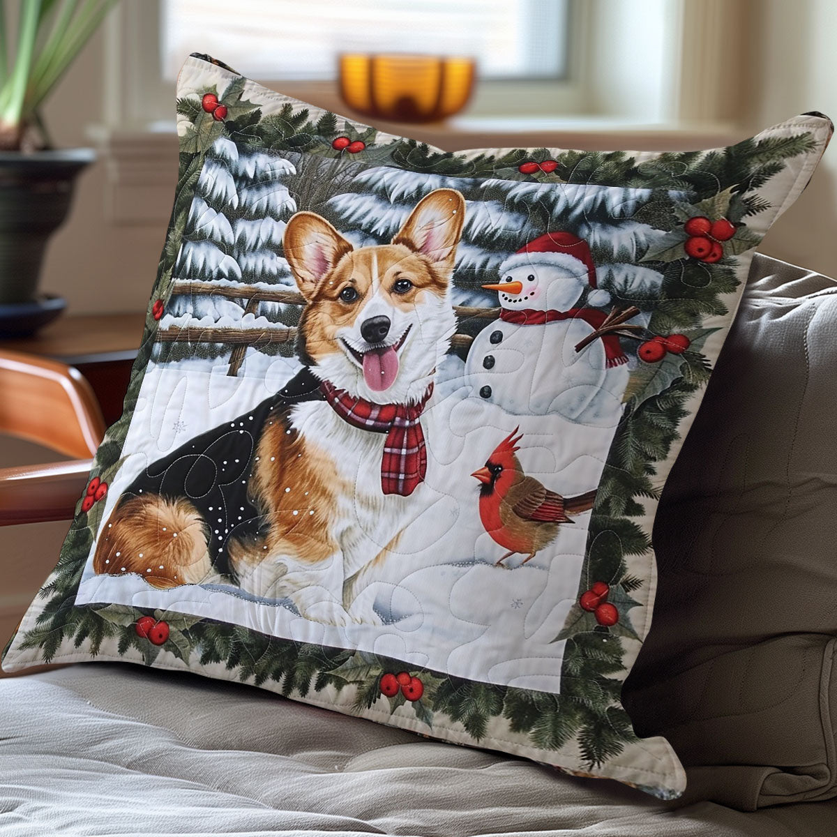 Corgi And Christmas Scene WO2208008CL Quilt Pillow Case