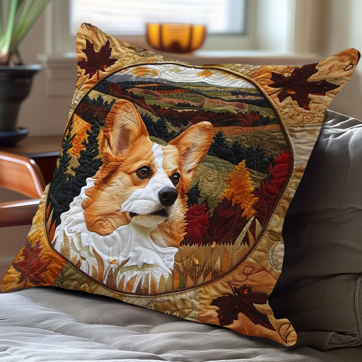 Corgi Dog With Autumn WO1908008CL Quilt Pillow Case