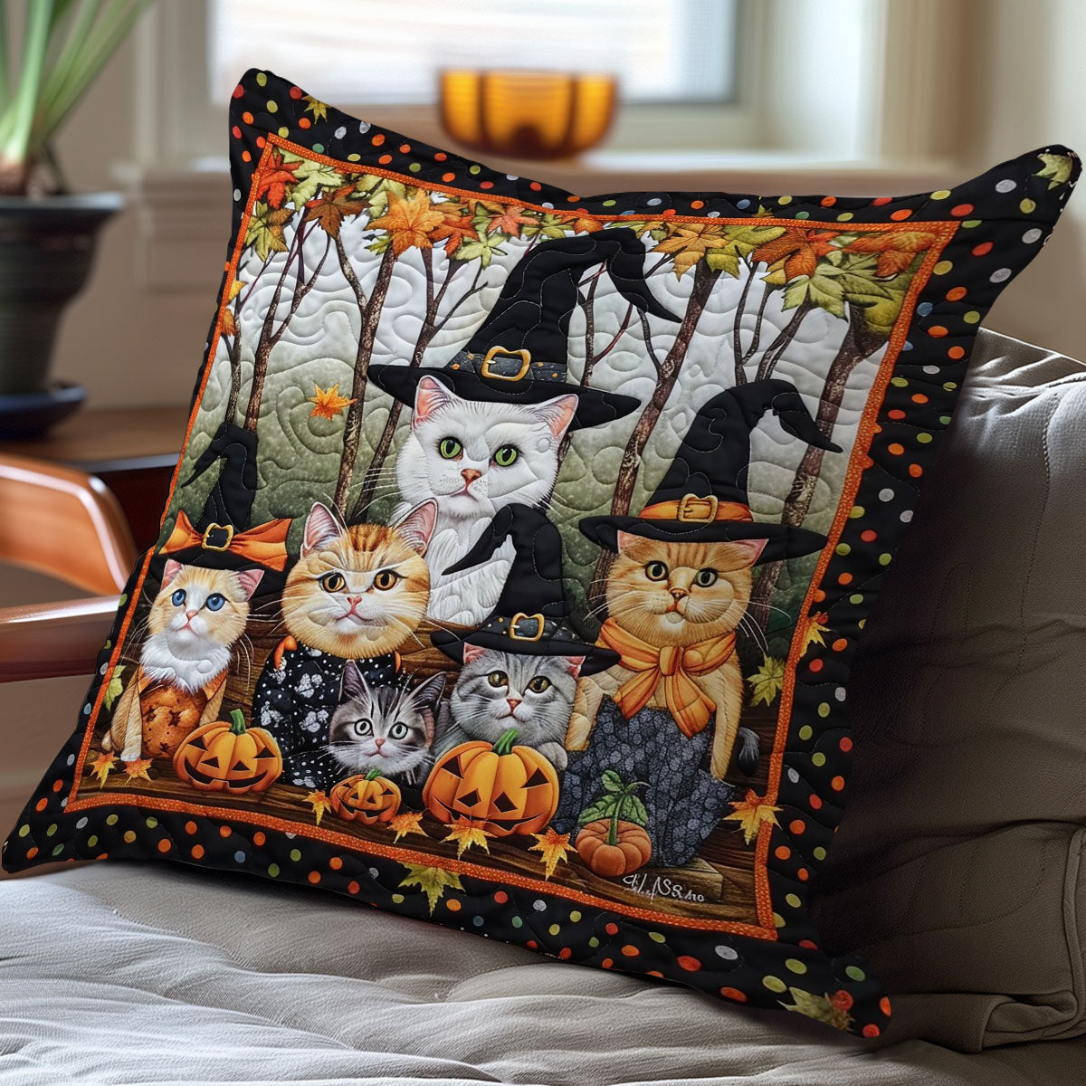 Mystical Cats Of Halloween WO1308015CL Quilt Pillow Case