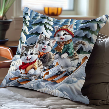 Skiing Cats WO2208005CL Quilt Pillow Case