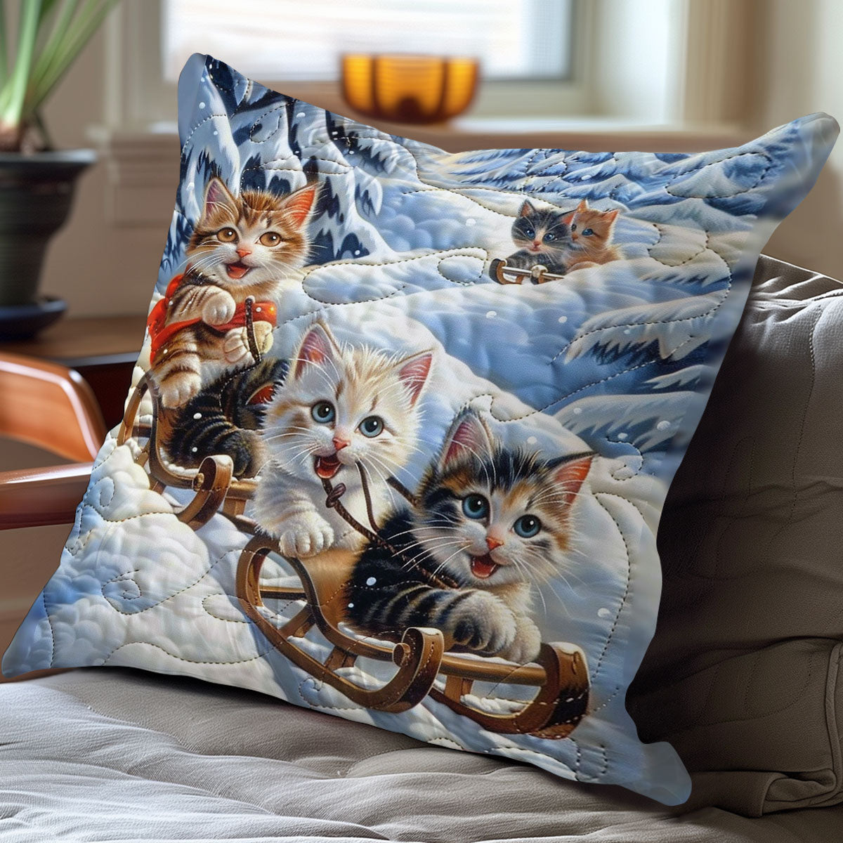 Skiing Kittens WO1608024CL Quilt Pillow Case