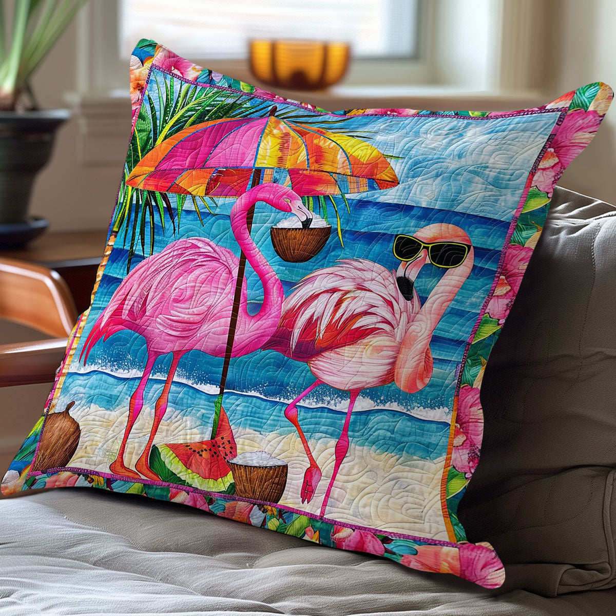 Sunny Flamingo Beach WO1008002CL Quilt Pillow Case