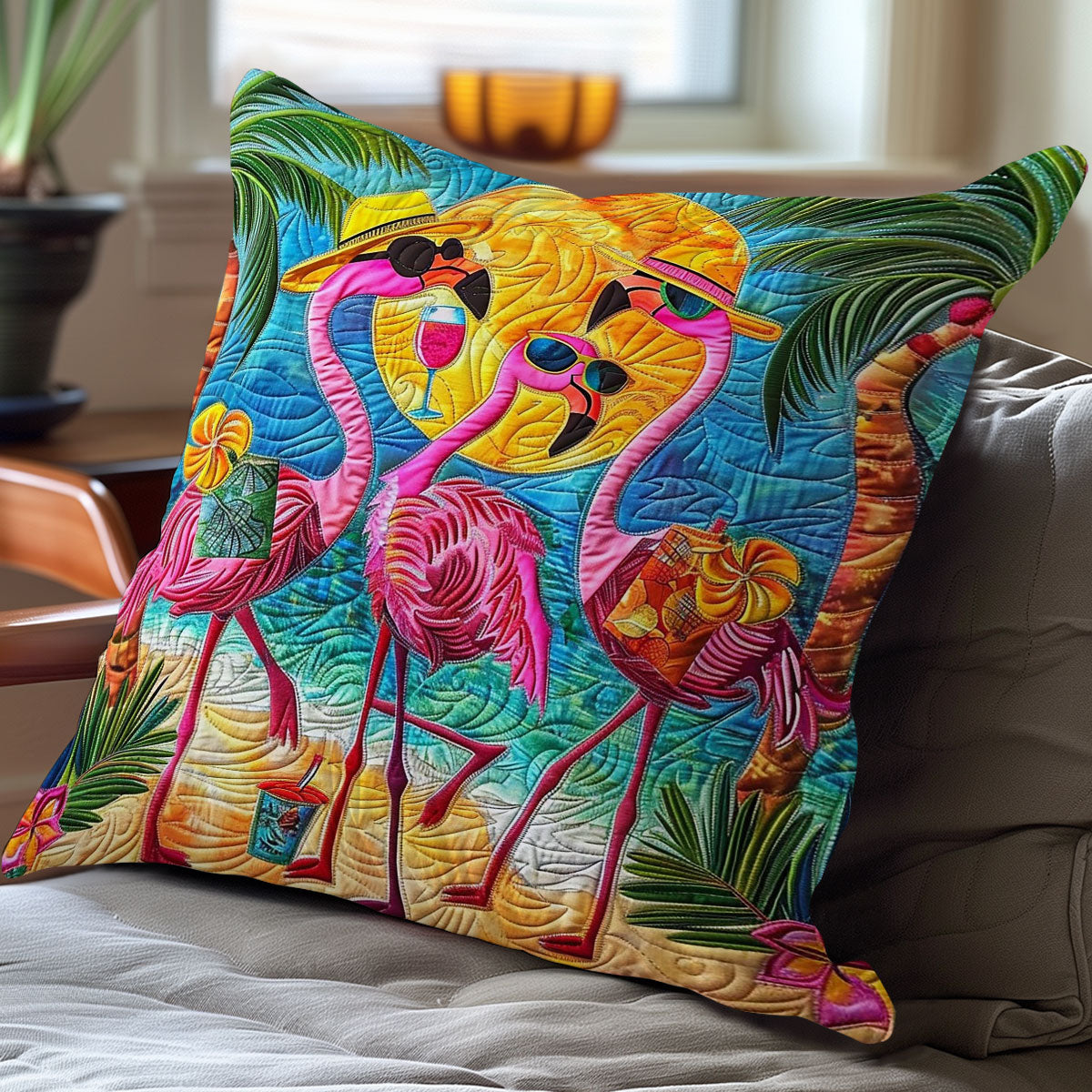 Tropical Flamingo Adventures WO0908015CL Quilt Pillow Case