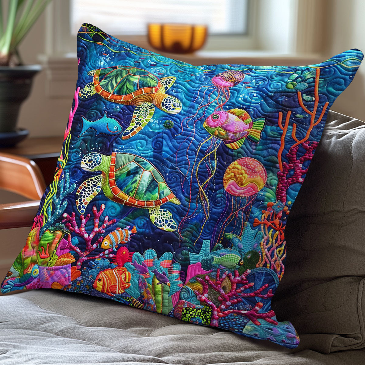 Turtle Ocean Colorful WO0808034CL Quilt Pillow Case