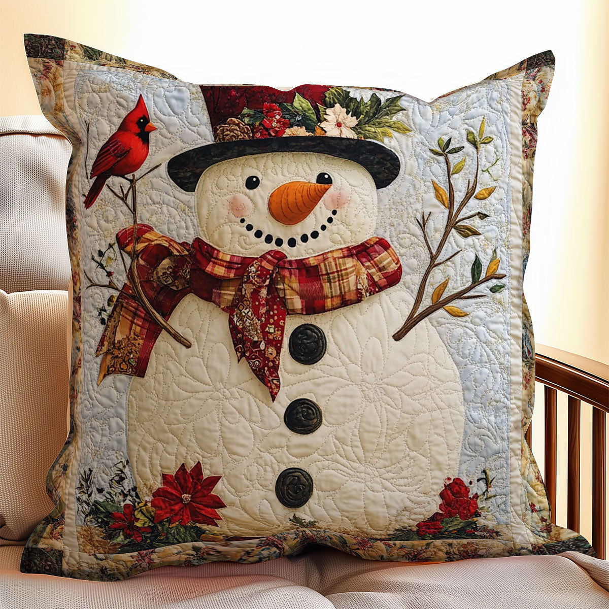 Snowman And Cardinal WO0108029CL Quilt Pillow Case