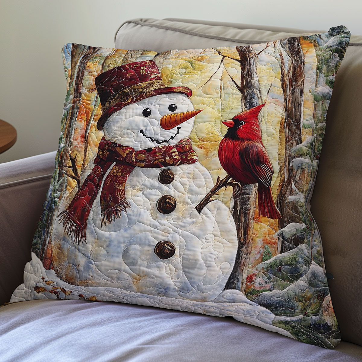 Snowman And Cardinal WO0108030CL Quilt Pillow Case