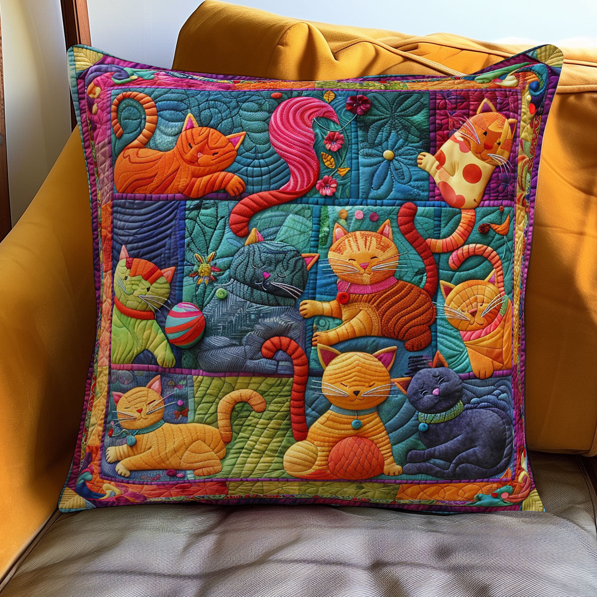 Cute Cats And Colorful Yarns XR0108036CL Quilt Pillow Case