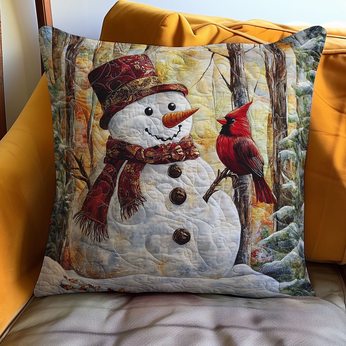 Snowman And Cardinal WO0108030CL Quilt Pillow Case