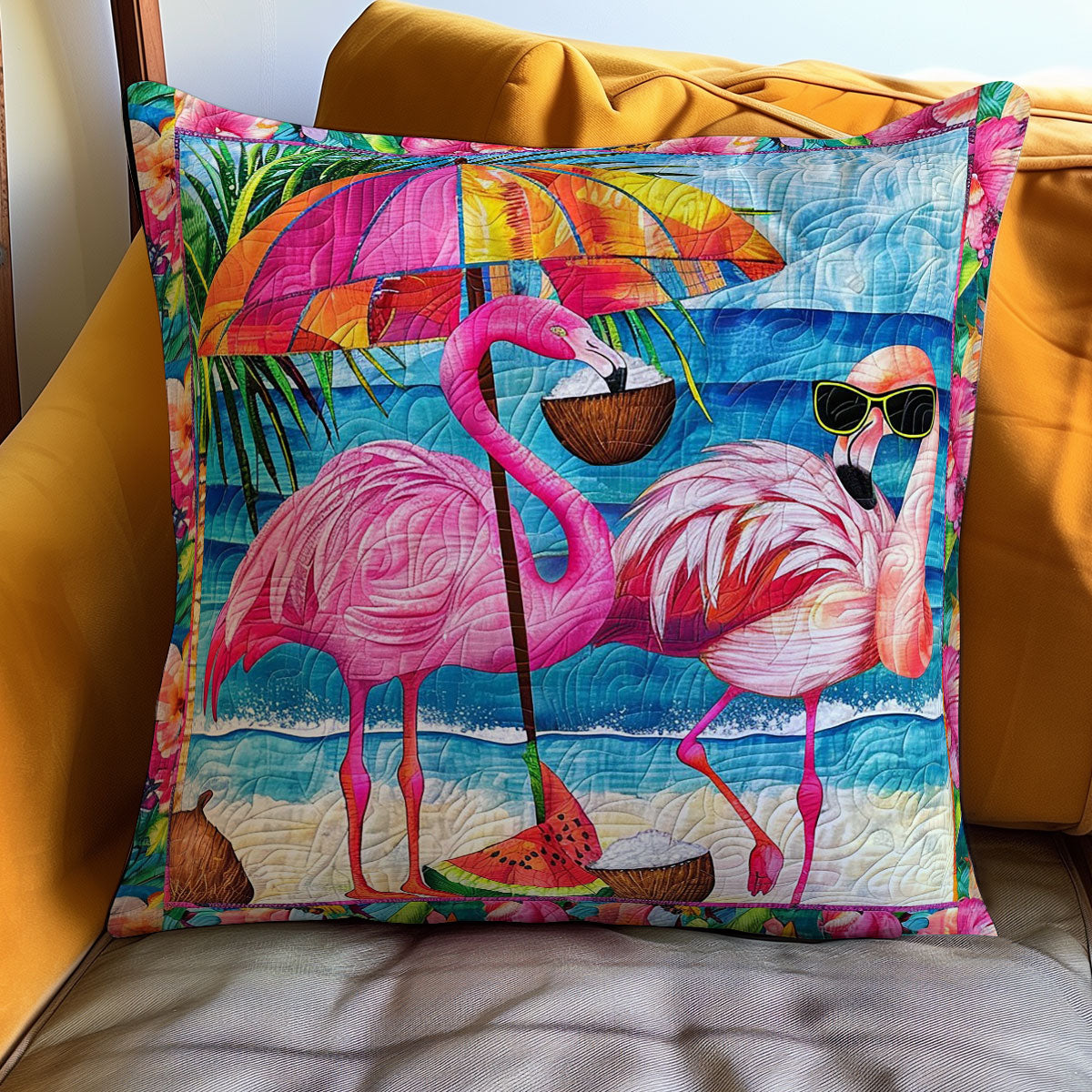 Sunny Flamingo Beach WO1008002CL Quilt Pillow Case