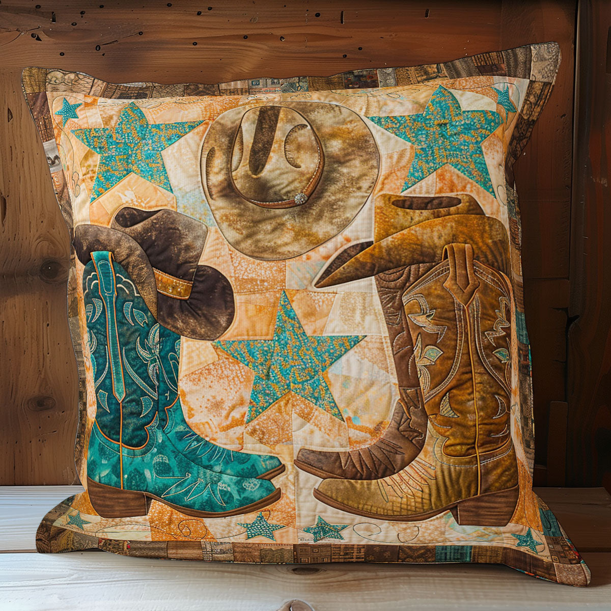 Teal And Brown Boots XR2007021CL Quilt Pillow Case