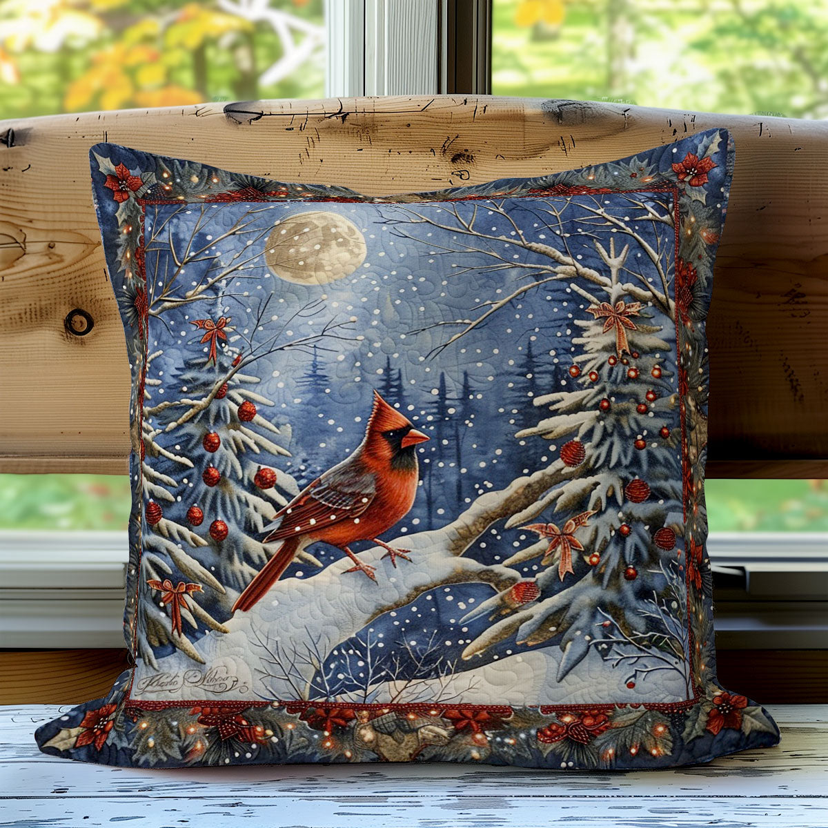 Cardinal And Christmas Scene WO2208015CL Quilt Pillow Case