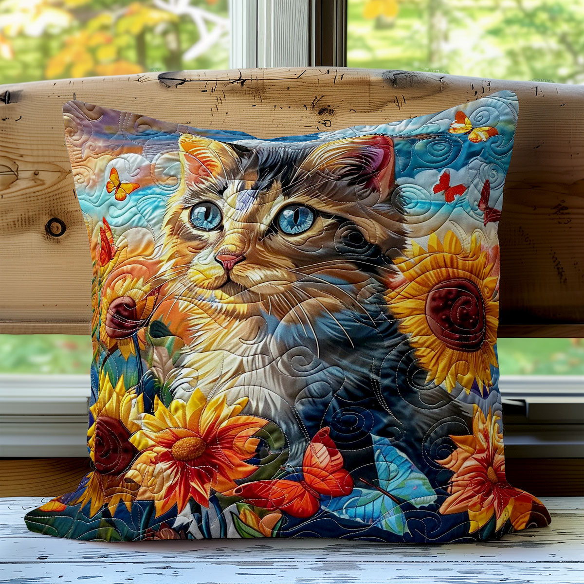 Cat In The Field Sunflowers WO3008010CL Quilt Pillow Case