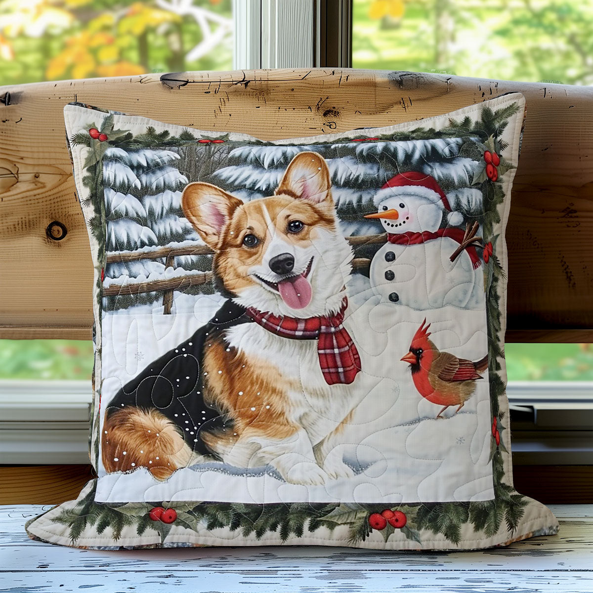 Corgi And Christmas Scene WO2208008CL Quilt Pillow Case