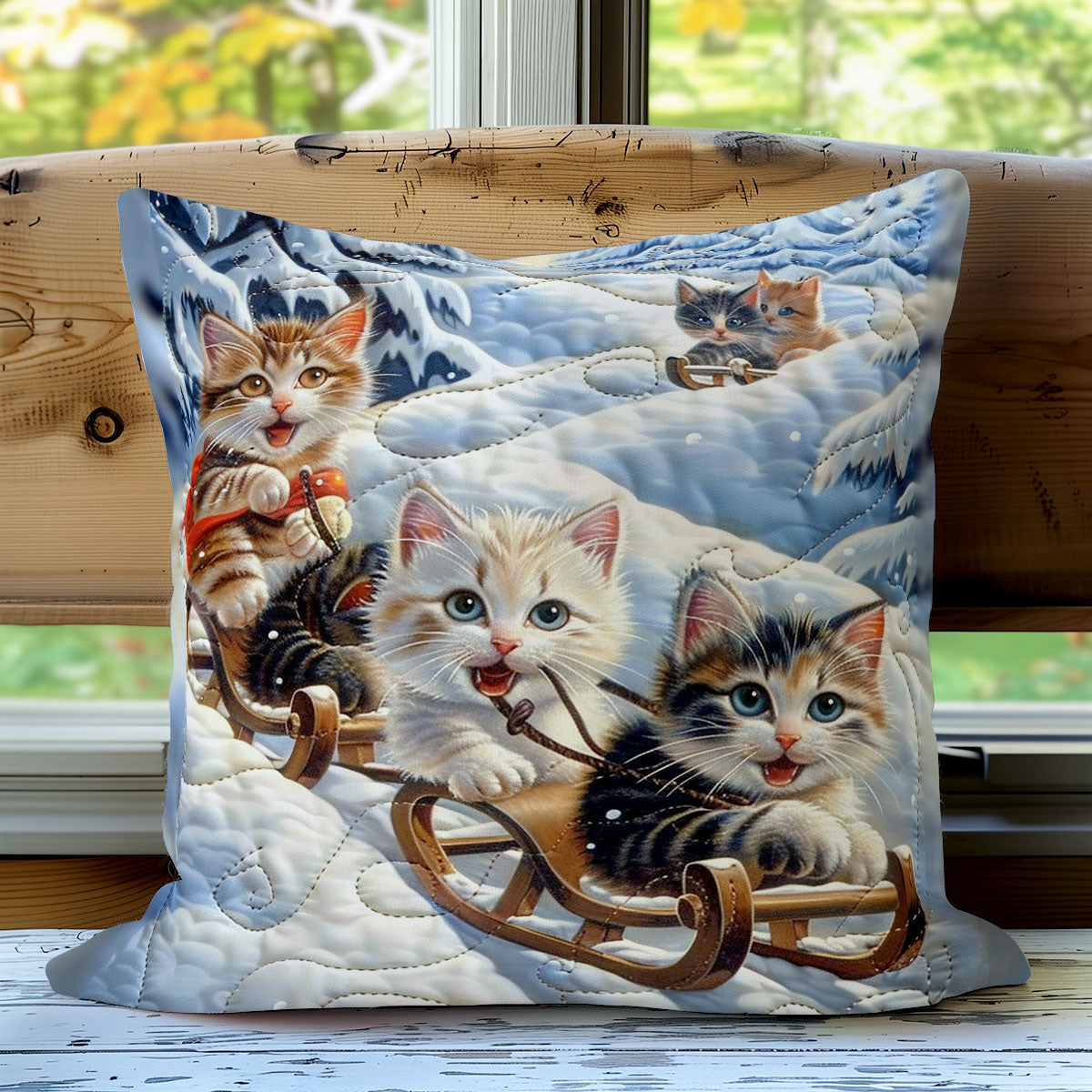 Skiing Kittens WO1608024CL Quilt Pillow Case