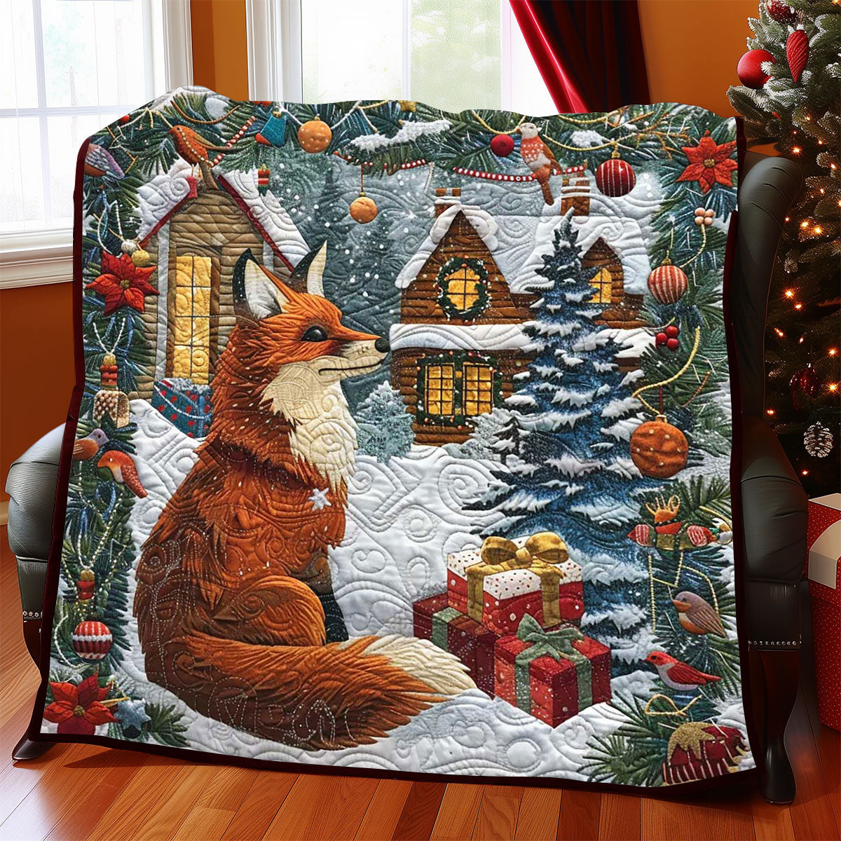 Christmas Fox Present WP1008004CL Quilt