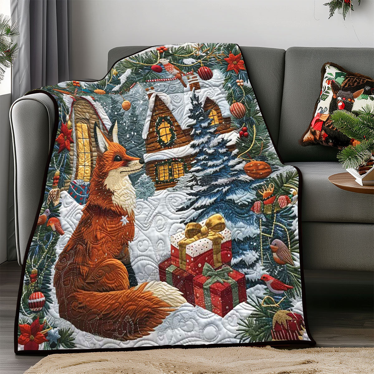 Christmas Fox Present WP1008004CL Quilt