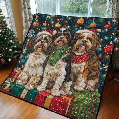 Dogs Beside Christmas Tree WM2408041CL Quilt