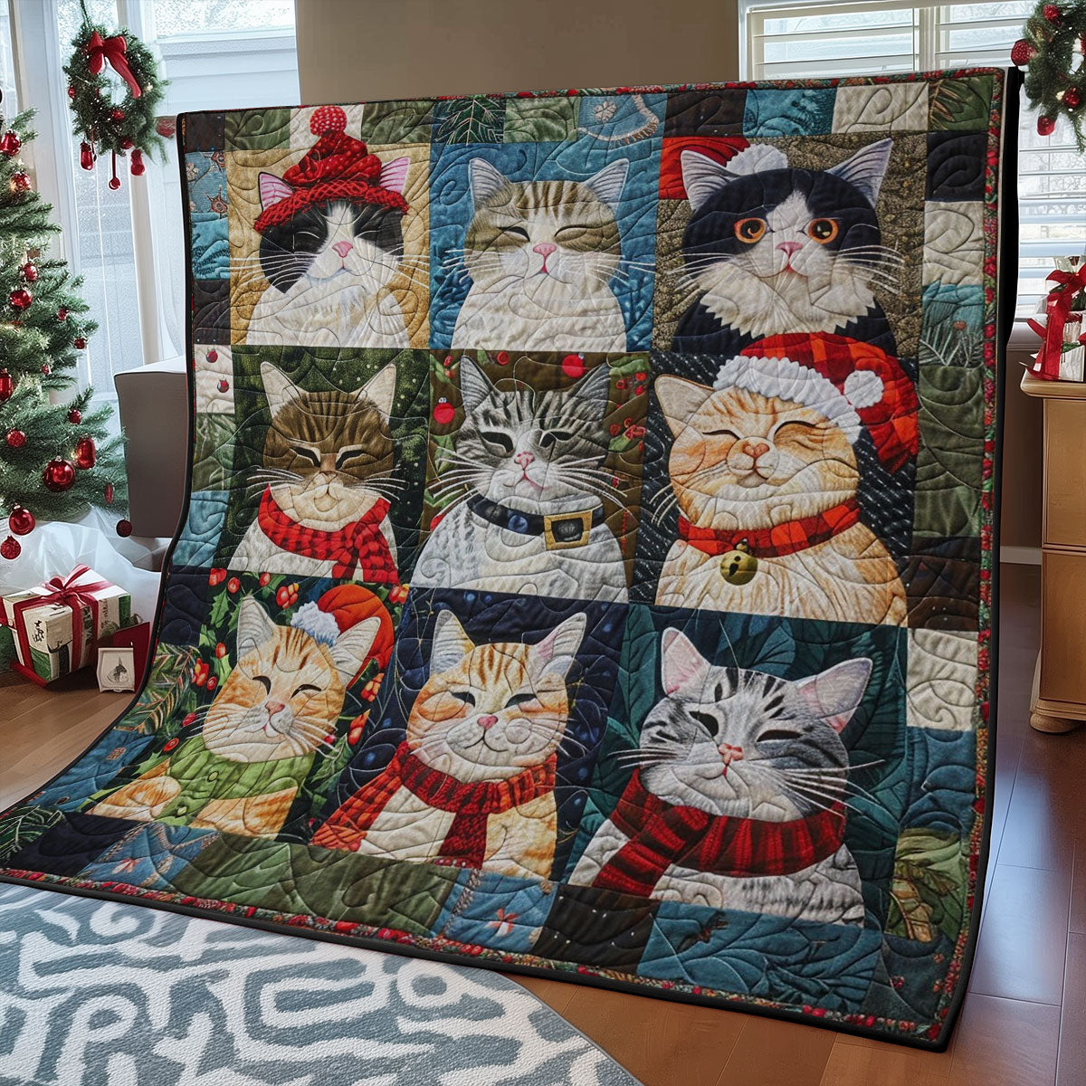 Christmas Cartoon Cat WM1508025CL Quilt