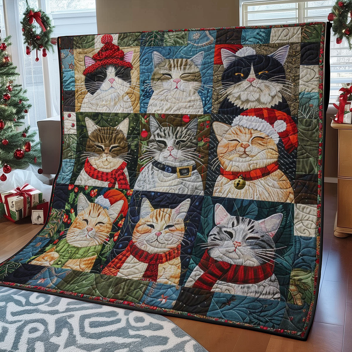 Christmas Cat And Friends WM1508021CL Quilt