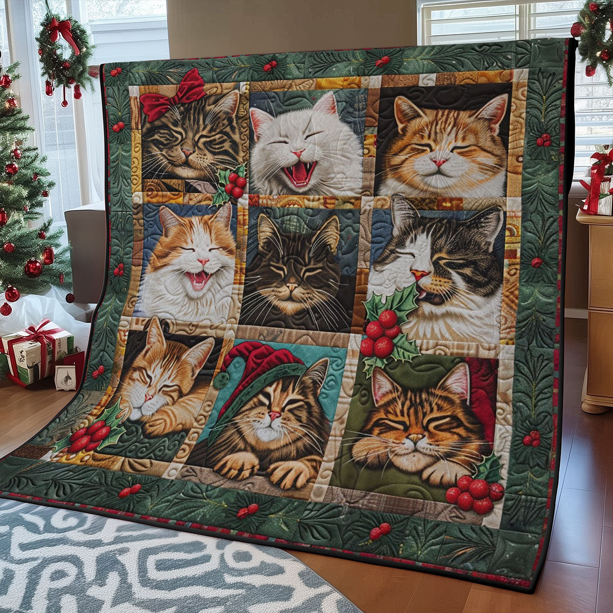 Christmas Yaw Cat WM1408063CL Quilt