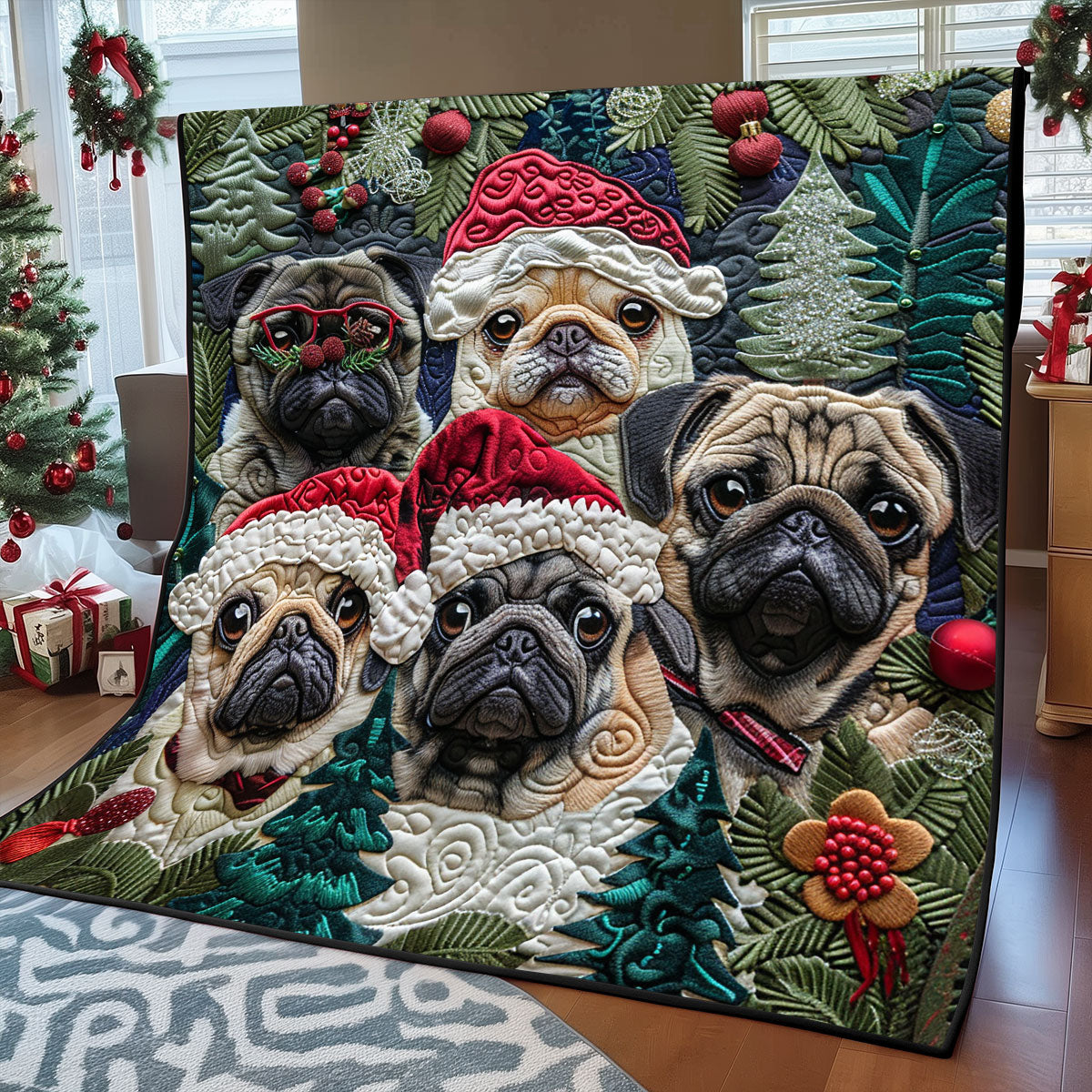 Pug Christmas Tree XR1308003CL Quilt