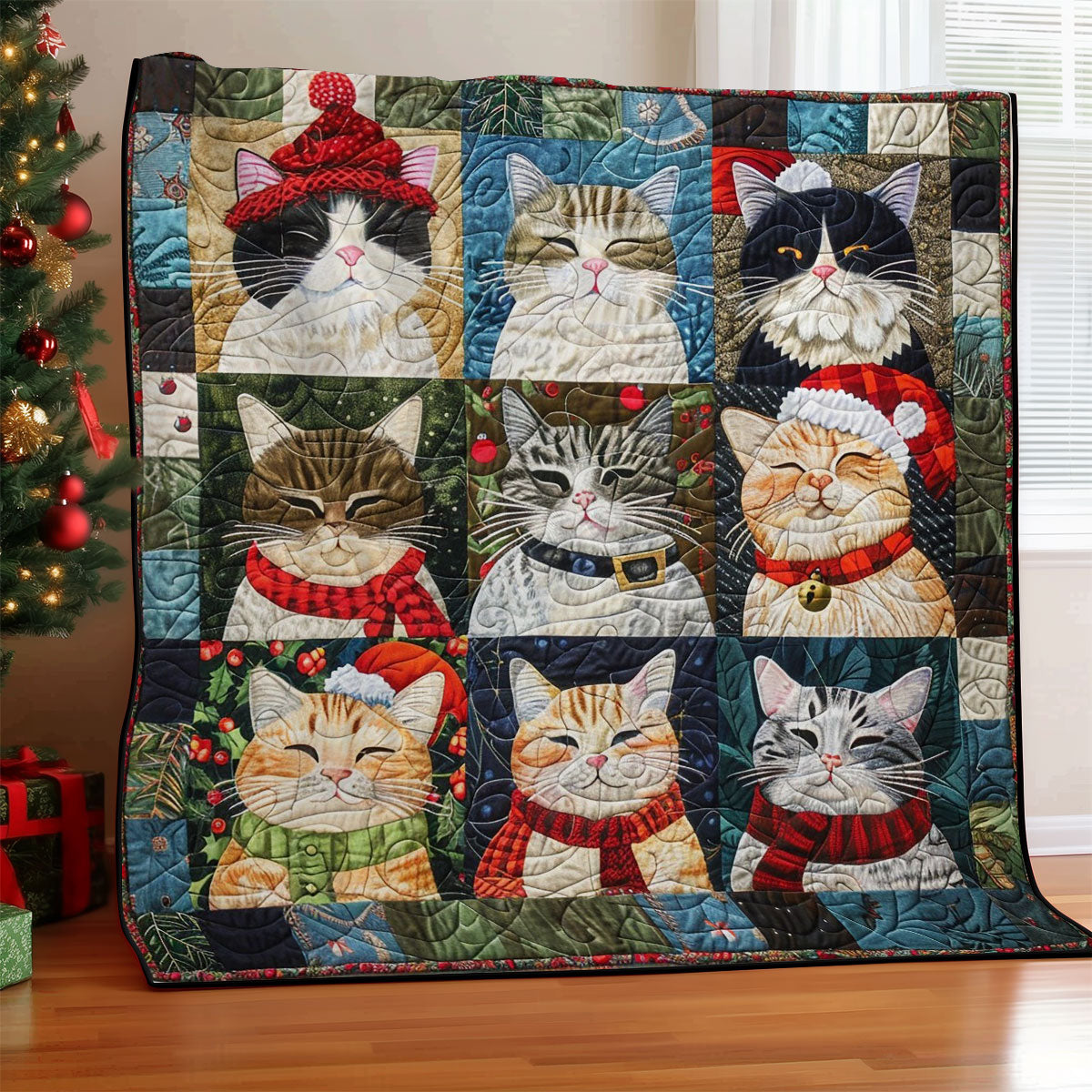 Christmas Cat And Friends WM1508021CL Quilt