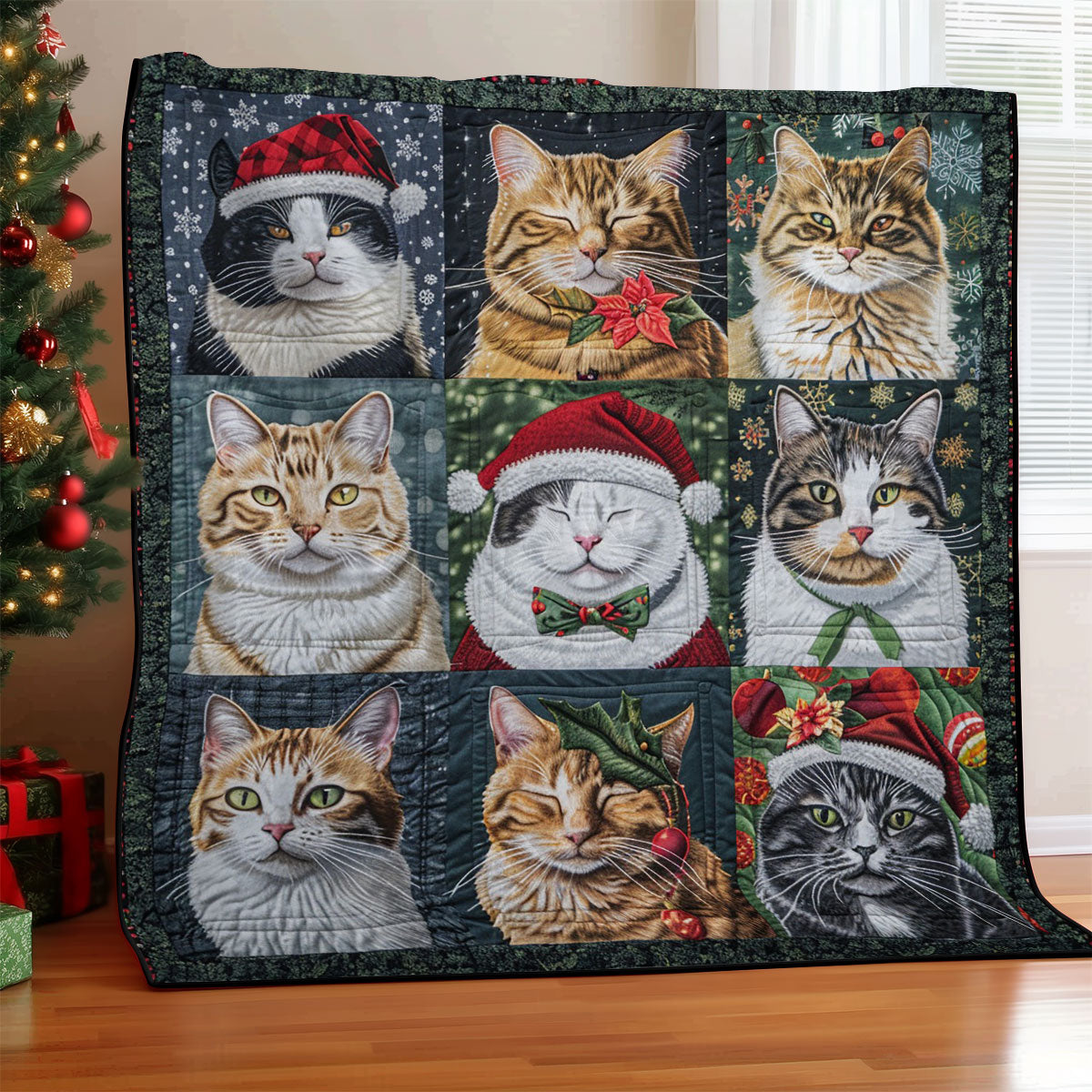 Christmas Cat And Gift WM1508020CL Quilt