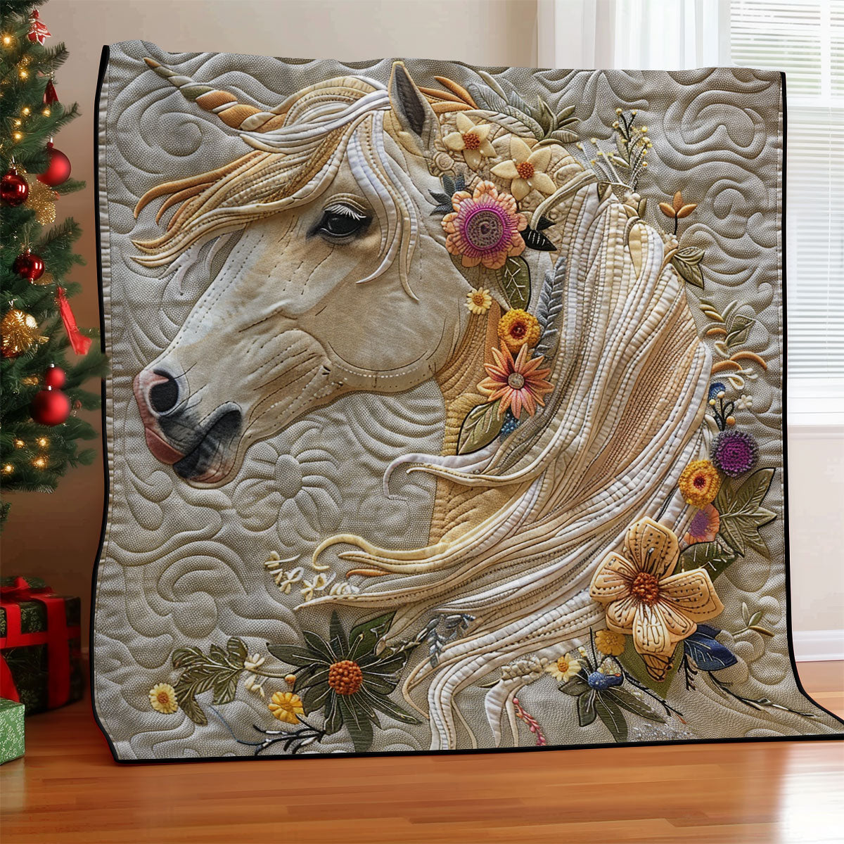 Floral Beige Horse WM2008032CL Quilt