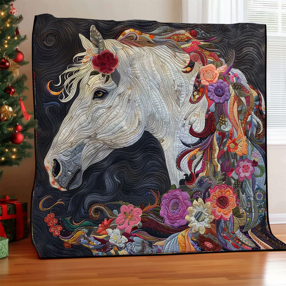 Floral Mane White Horse WM1908030CL Quilt