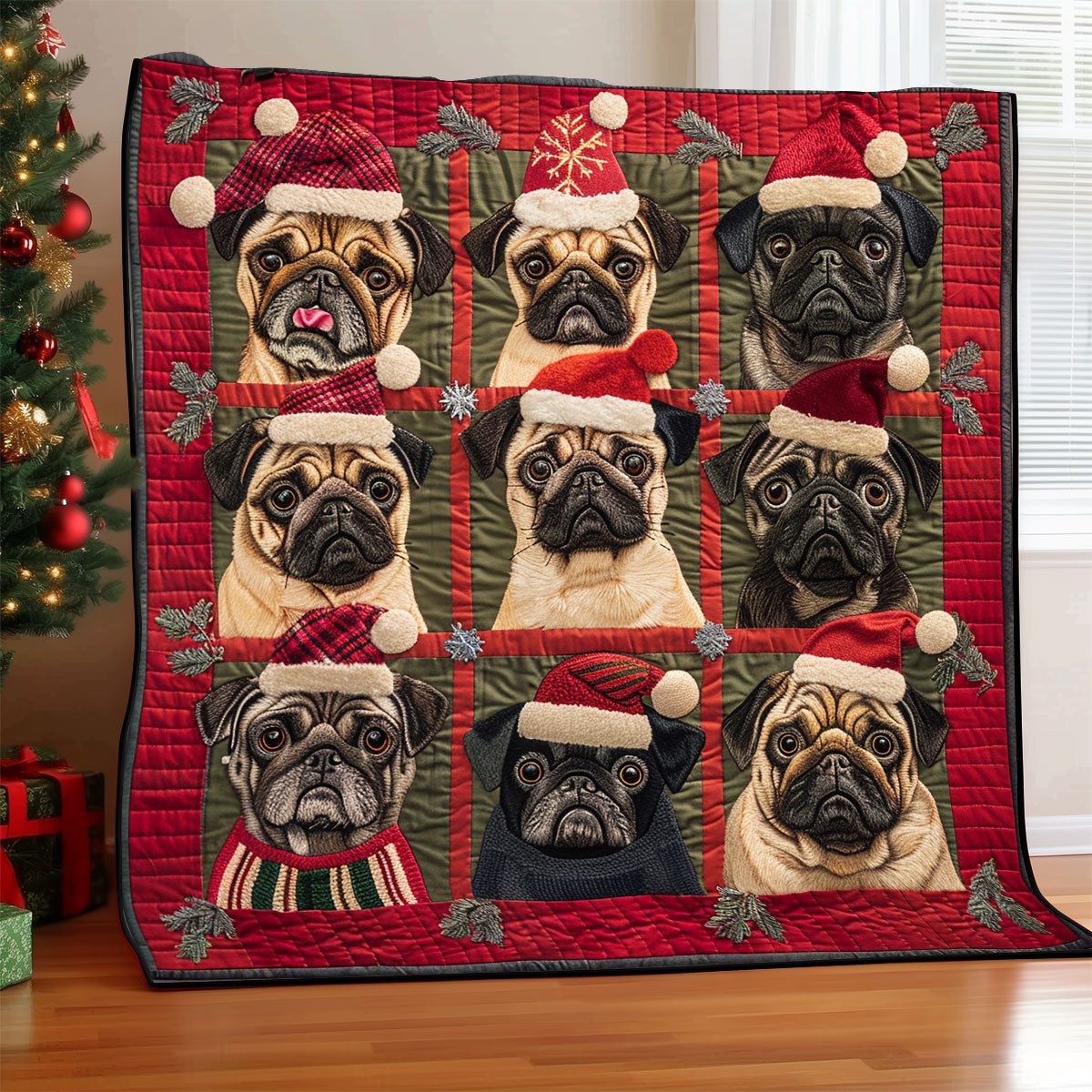 Merry Barkmas Pug XR1308015CL Quilt