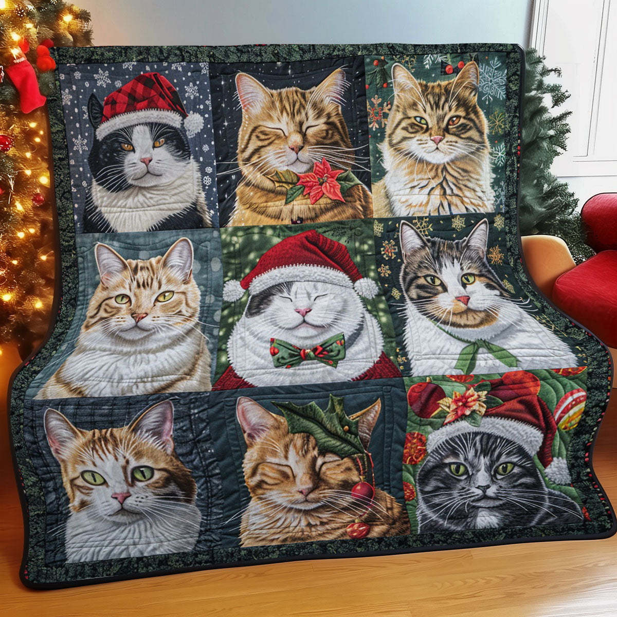 Christmas Cat And Gift WM1508020CL Quilt