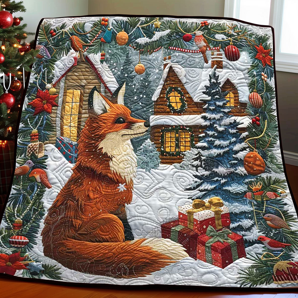 Christmas Fox Present WP1008004CL Quilt