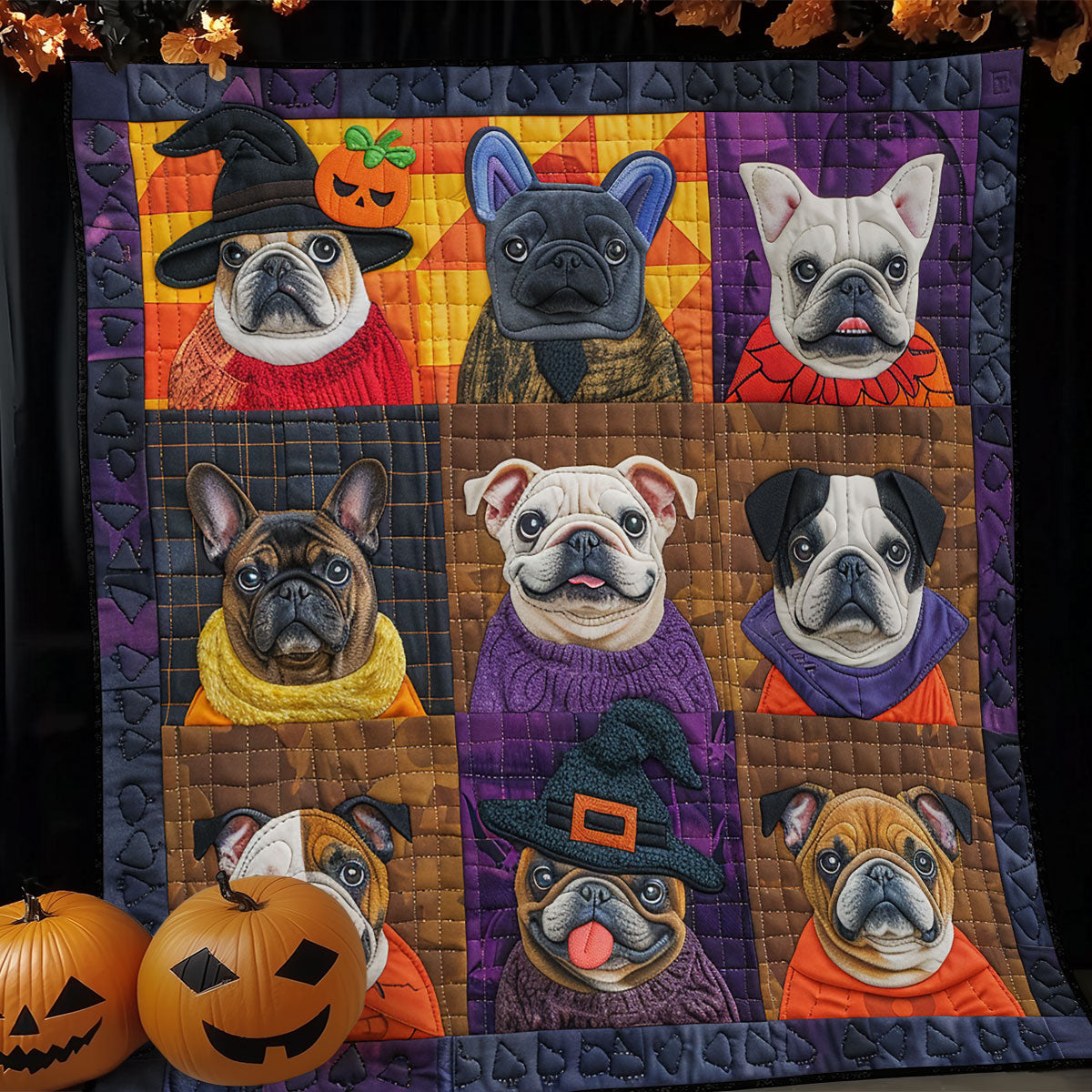 Boo Pumpkin French Bulldogs XR1908050CL Quilt