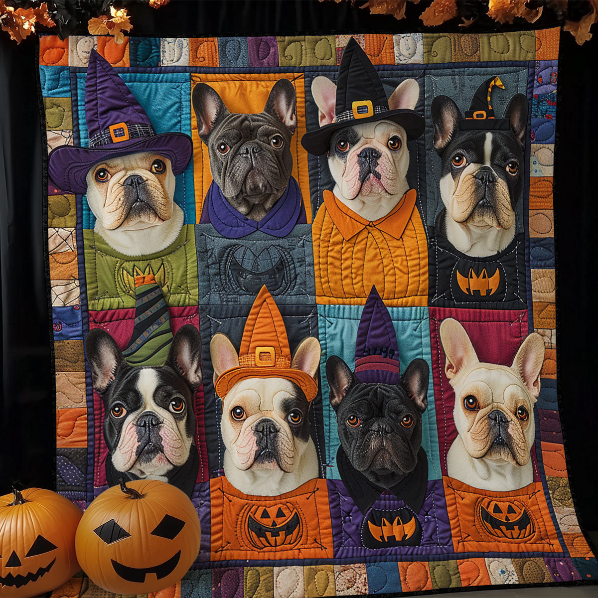 Pumpkin French Bulldogs XR1908035CL Quilt